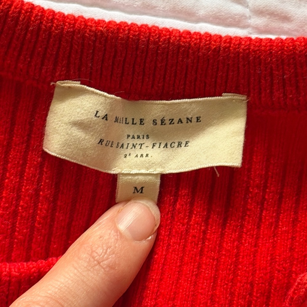 Sezane Red Ribbed Button-Up Cardigan - Picture 4 of 4